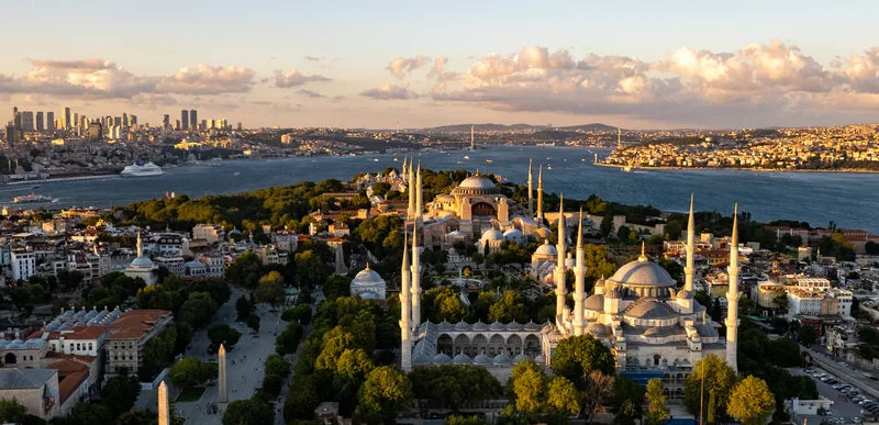 Istanbul skyline and the Bosphorus at sunset